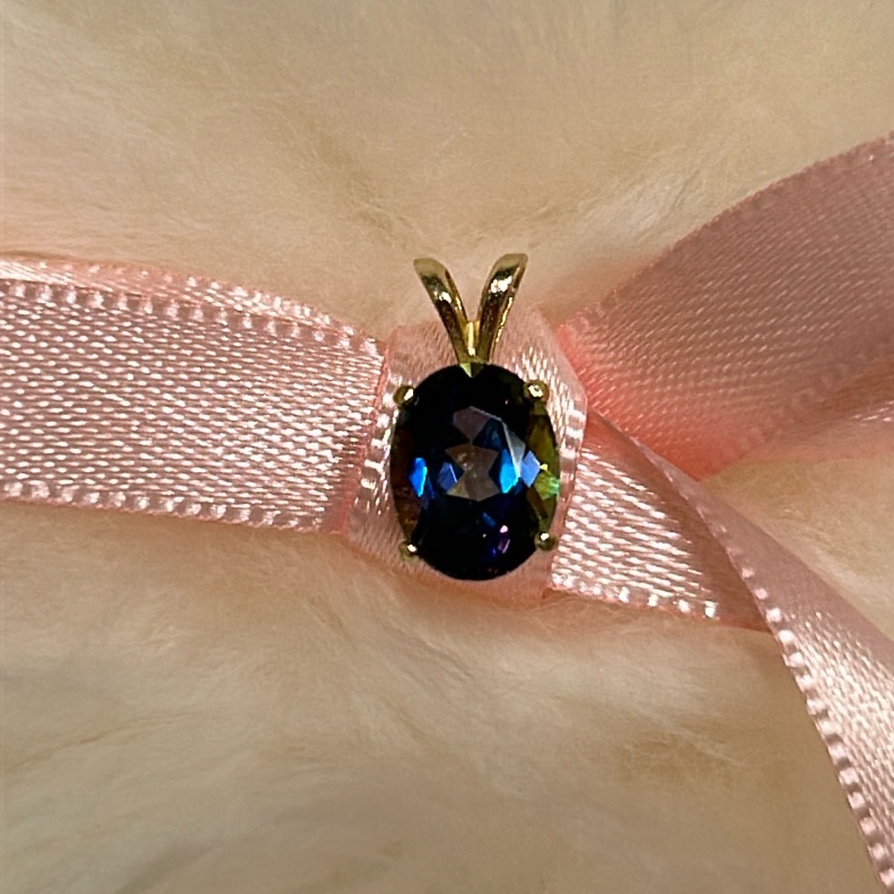🤩STUNNING Mystic Topaz 14K Gold Pendant 4 Prong Oval